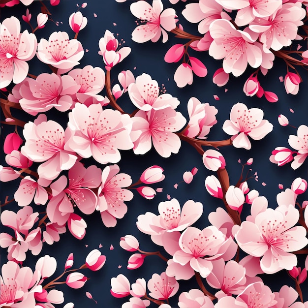 Beautiful Seamless Pattern of Pink Cherry Blossom