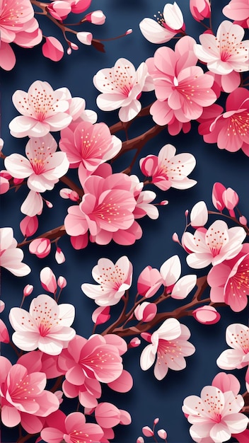 Beautiful Seamless Pattern of Pink Cherry Blossom