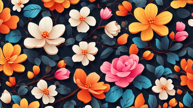 Beautiful Seamless Pattern of Spring Meadow Flowers