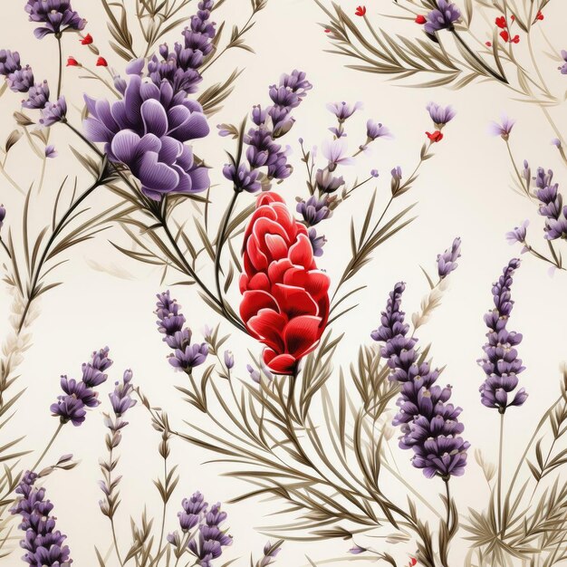 Beautiful seamless pattern for textile with purple lavenders tiled