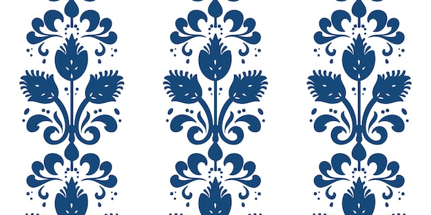 東洋風のベクトルイラストで青い花のパターンで美しいシームレスパターン