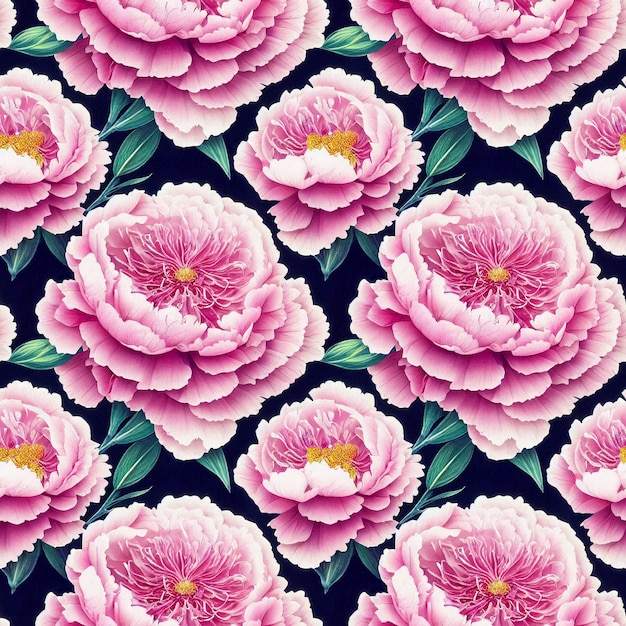 Photo beautiful seamless peony flowers pattern decorative luxury floral repeat background