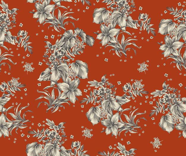 Beautiful seamless raster pattern with simple flowers. background with decorative floral decorations