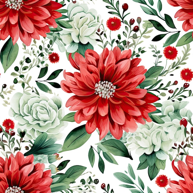 美しいシームレスな赤い花と葉のパターン