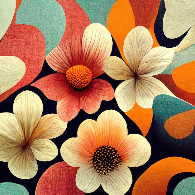 아름 다운 원활한 벡터 꽃 패턴 봄 여름 배경 열 대 꽃 야자수 잎 정글 잎 히비스커스 낙원 꽃 이국적인 벽지 디지털 그림