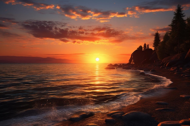 Foto bellissimo paesaggio marino al tramonto ai generato