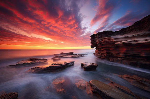 Beautiful seascape at sunset Composition of nature australian seascape at sunrise with rich in red color cloud formation AI Generated