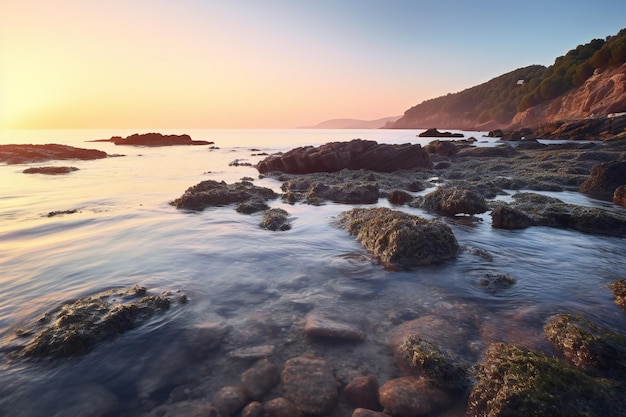 日没時の美しい海の風景 自然の構成