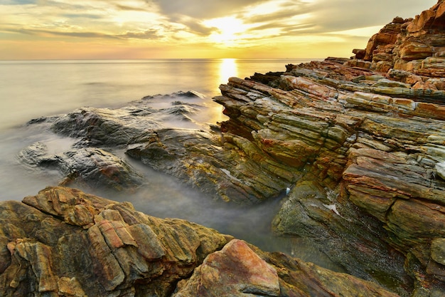 Beautiful seascape during sunset at Laem YaMu Ko Samet National ParkRayong Thailand