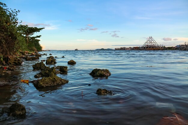 Beautiful seascape at sunset nature composition