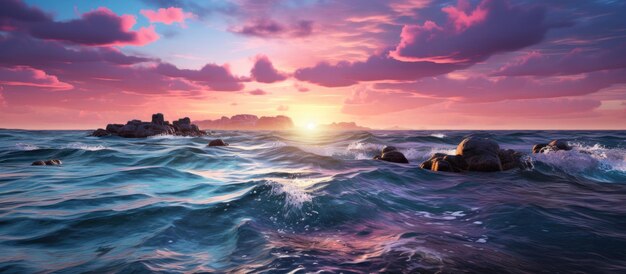 Beautiful seascape at sunset Panoramic view