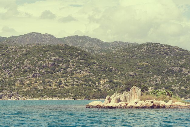 Beautiful seascape water and rock Toned