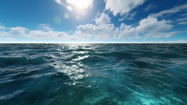 Foto bella superficie dell'acqua marina e cielo con nuvole composizione nella natura