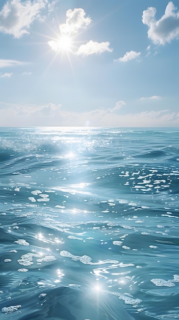 青い空と太陽が水に反射する美しい海景