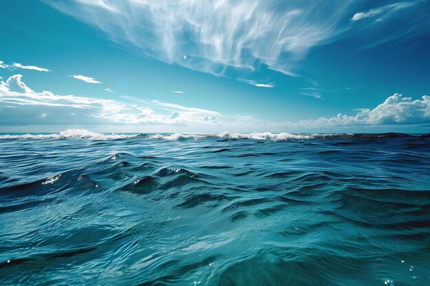 Foto bellissimo paesaggio marino con cielo blu e nuvole bianche all'orizzonte