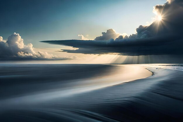写真 劇的な空と雲の長時間露光を持つ美しい海の風景