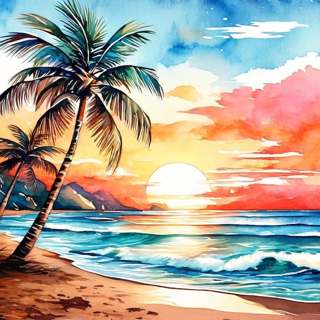 パームの木と日没の美しい海景