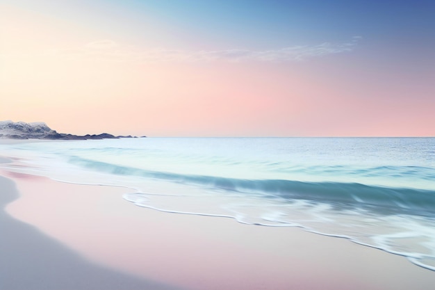 석양에 분홍빛 모래와 푸른 바다가 있는 아름다운 바다