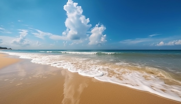 ヤシの木がほとんどない砂浜と青いラグーンのある美しい海の風景