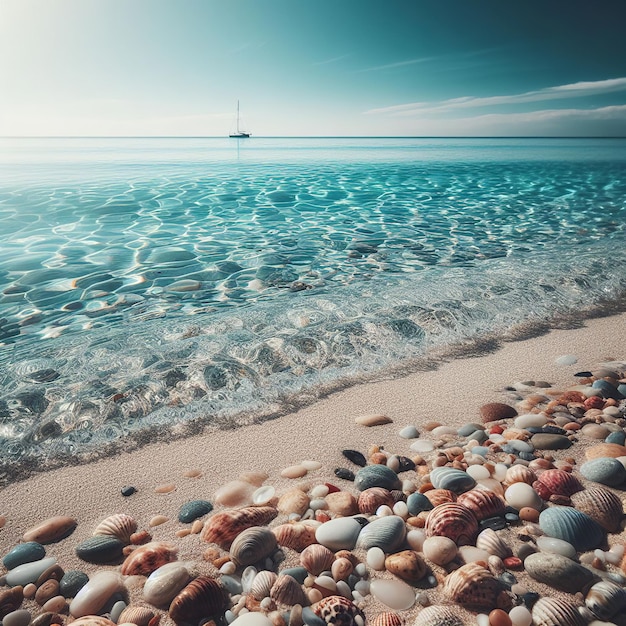 Photo beautiful seascape with sea shells retro style toned picture