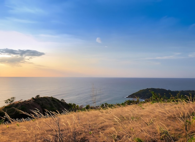 Beautiful seascape with sky twilight of sunset and sea horizon with calm and blue sky