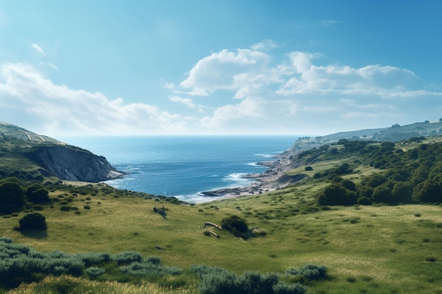 海と山の景色を眺める美しい海景