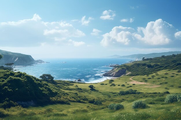 Beautiful seascape with a view of the sea and mountains