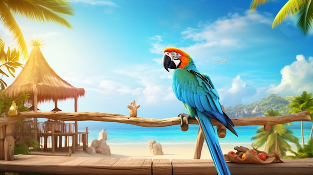 Beautiful seaside view with parrot on sky