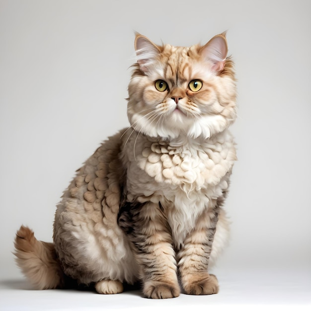 Beautiful Selkirk Rex cat cats breed white background sable