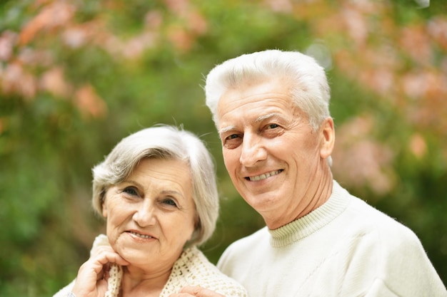 Beautiful senior couple posing in the park