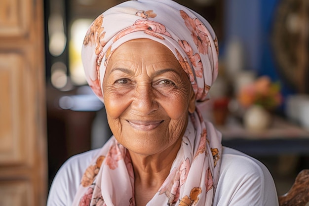 Beautiful senior woman of Arab or MiddleEastern ethnicity in her seventies smiling expressing positi