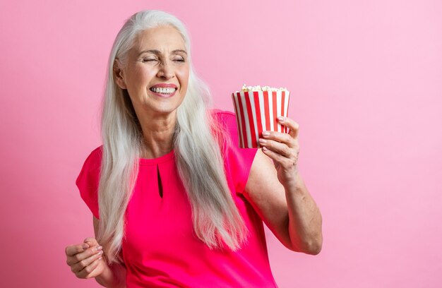 Beautiful senior woman portrait studio shot.    