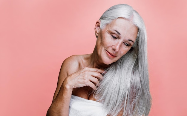 Beautiful senior woman posing on a beauty photo session