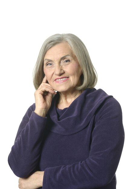 Beautiful Senior woman on a white background