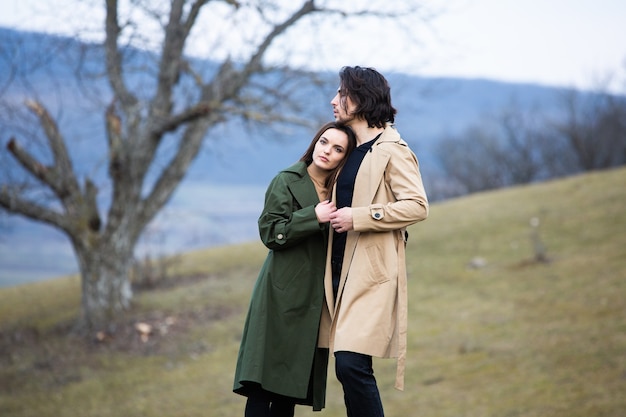 Beautiful sensual portrait of young stylish couple in love