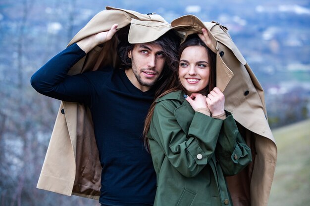 Beautiful sensual portrait of young stylish couple in love