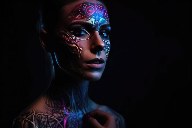 Beautiful sensual woman with unusual body art Generative AI
