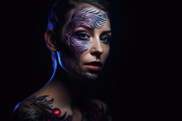 Beautiful sensual woman with unusual body art Generative AI