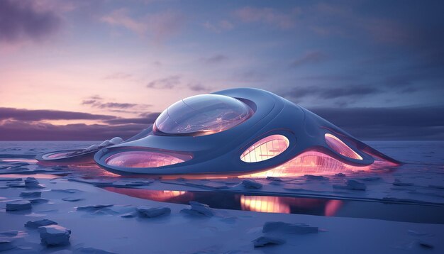 Beautiful serene futuristic landscape with futuristic architecture in the style of architectural