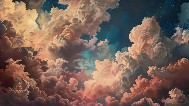 Foto una bella e serena immagine di un cielo notturno stellato con nuvole rosa e blu