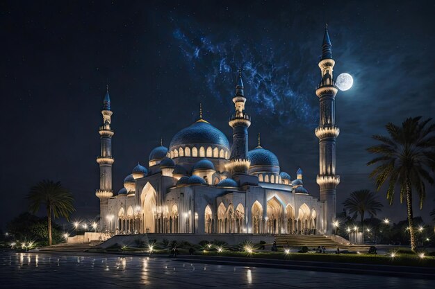 The beautiful serene mosque in the blessed month of ramadan