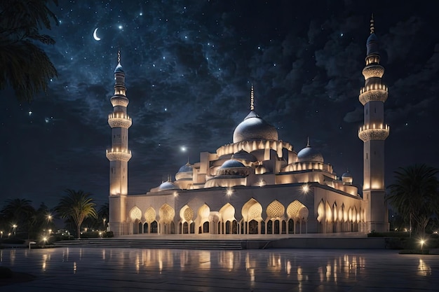 The beautiful serene mosque in the blessed month of ramadan