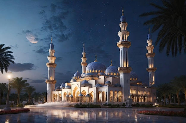 The beautiful serene mosque in the blessed month of ramadan