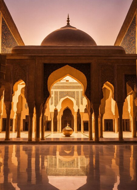 Foto la bellissima e serena moschea di notte nel benedetto mese di ramadan l'ai generativo illuminato