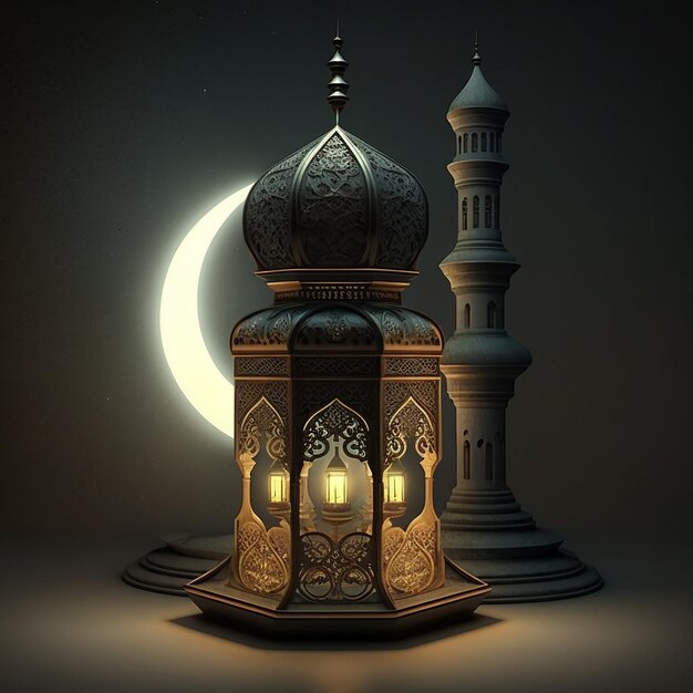 The beautiful serene mosque at night in the blessed month of ramadan the illuminated generative ai