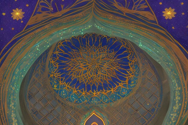 The beautiful serene mosque at night in the blessed month of ramadan the illuminated generative ai