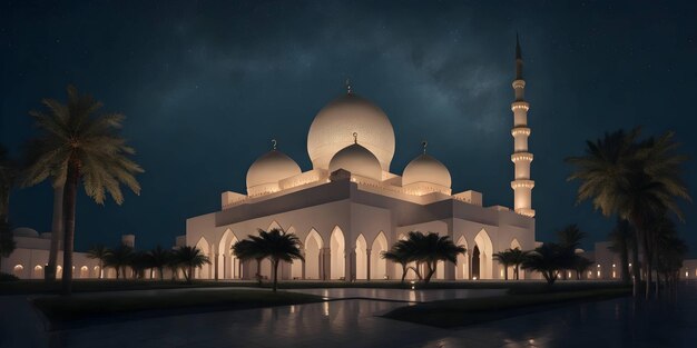 the beautiful serene mosque at night in the blessed month of ramadan the illuminated