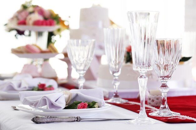 Beautiful served table for wedding or other celebration in restaurant