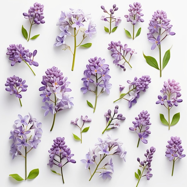 小さな紫色のライラックの花の美しいセットまたはコレクション