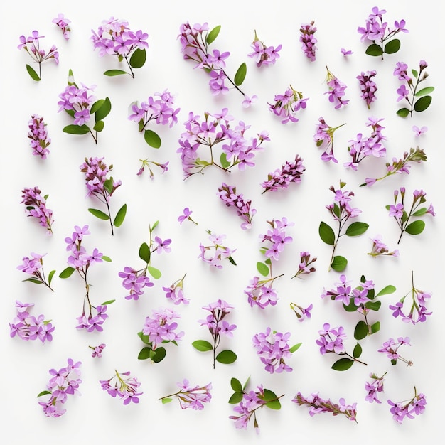 小さな紫色のライラックの花の美しいセットまたはコレクション